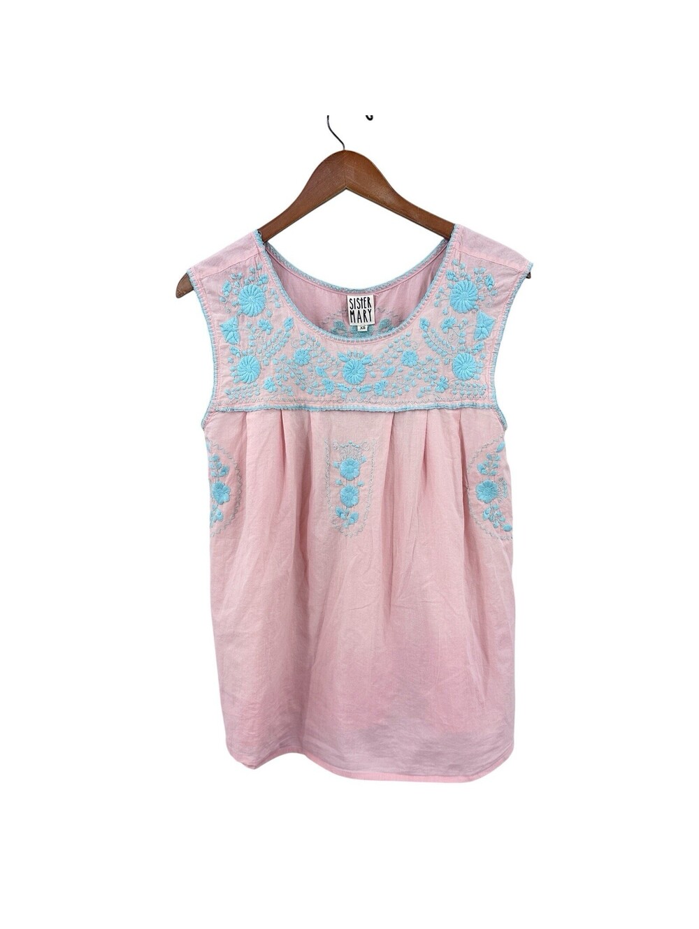 SISTER MARY Sleeveless Top Floral Embroidered Womens XS Pink X913